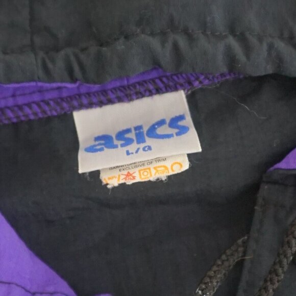 Vintage '90S Asics Black Purple Nylon Hooded Pullover Windbreaker Jacket Large - Picture 10 of 10